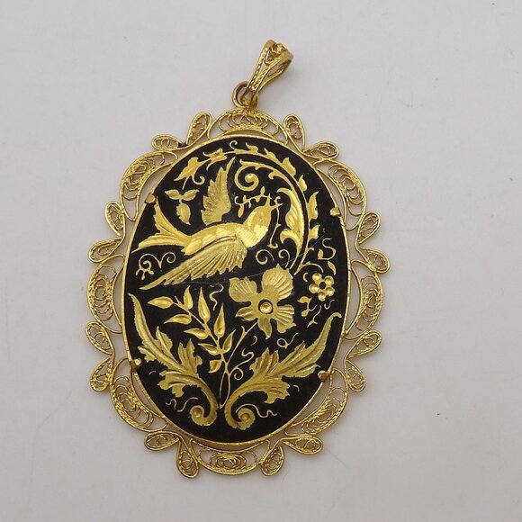 Vintage Damascene Drop Earrings and Pendant - Picture 2 of 7